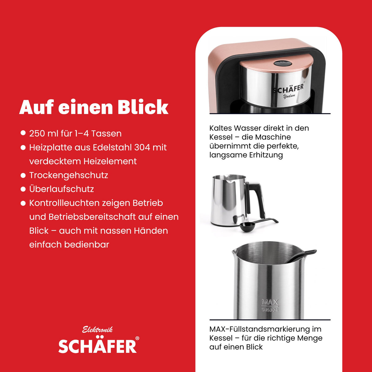 SCHÄFER Mokkakocher 250 ml Roségold 400 Watt