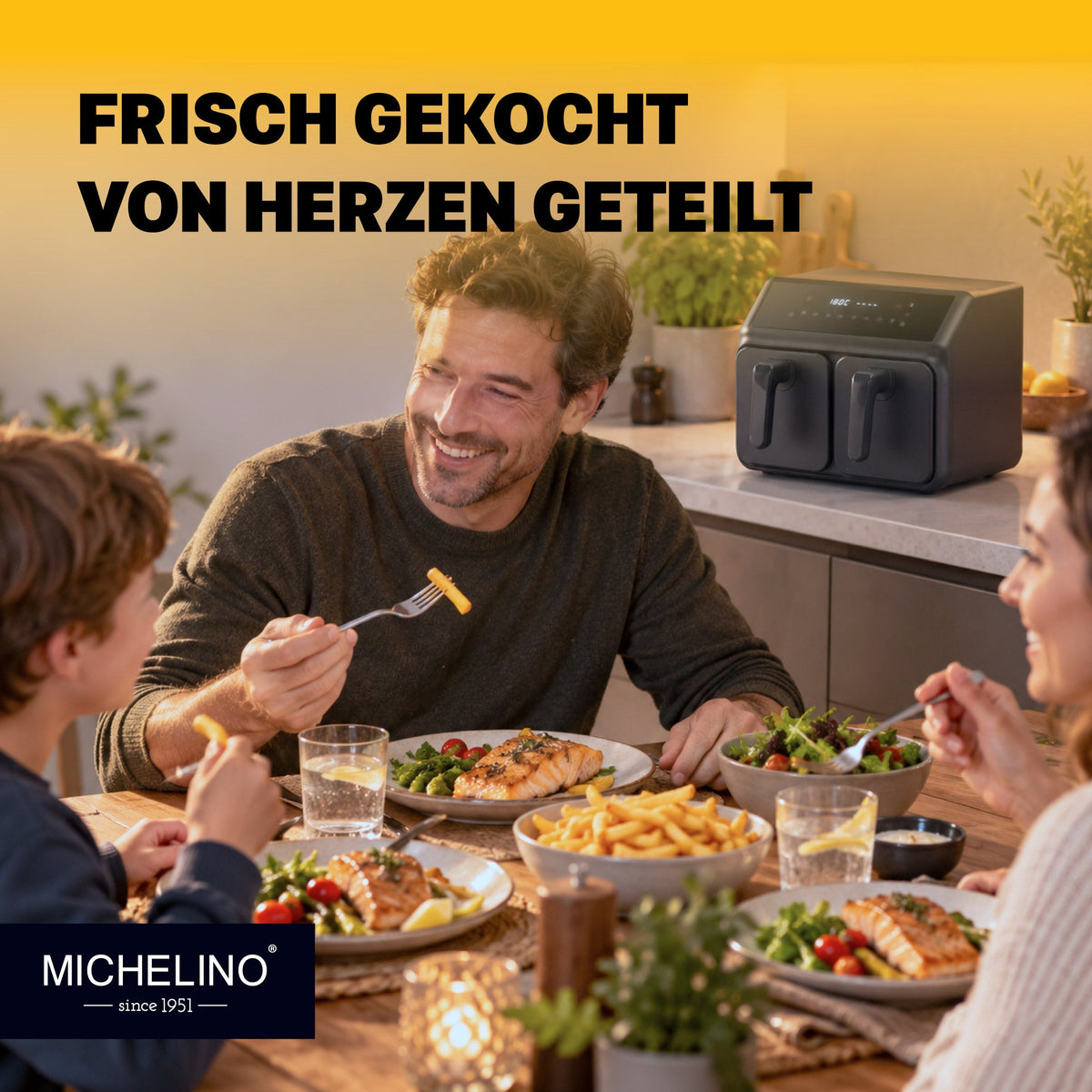 MICHELINO Heißluftfritteuse Doppelkammer 2 × 4 Liter mit Keramikbeschichtung – Ansicht 5