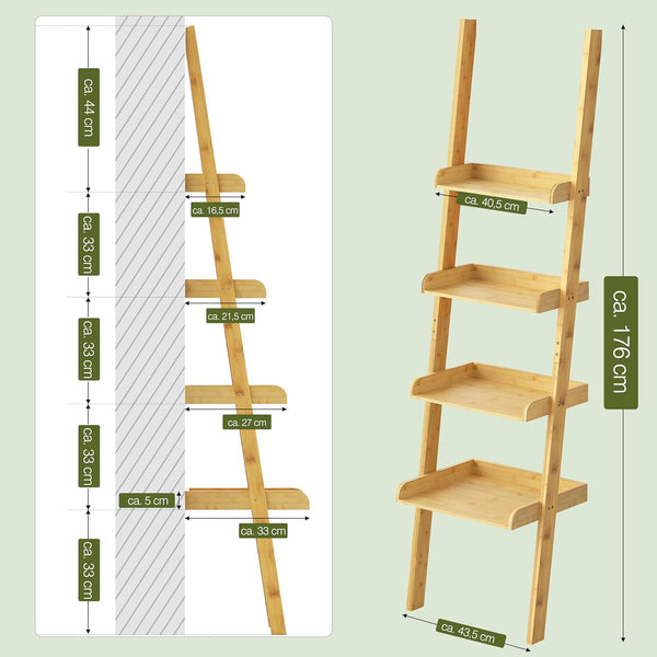 RIBELLI Leiterregal mit 4 Ablagen – Bambus, 175 cm – Ansicht 4