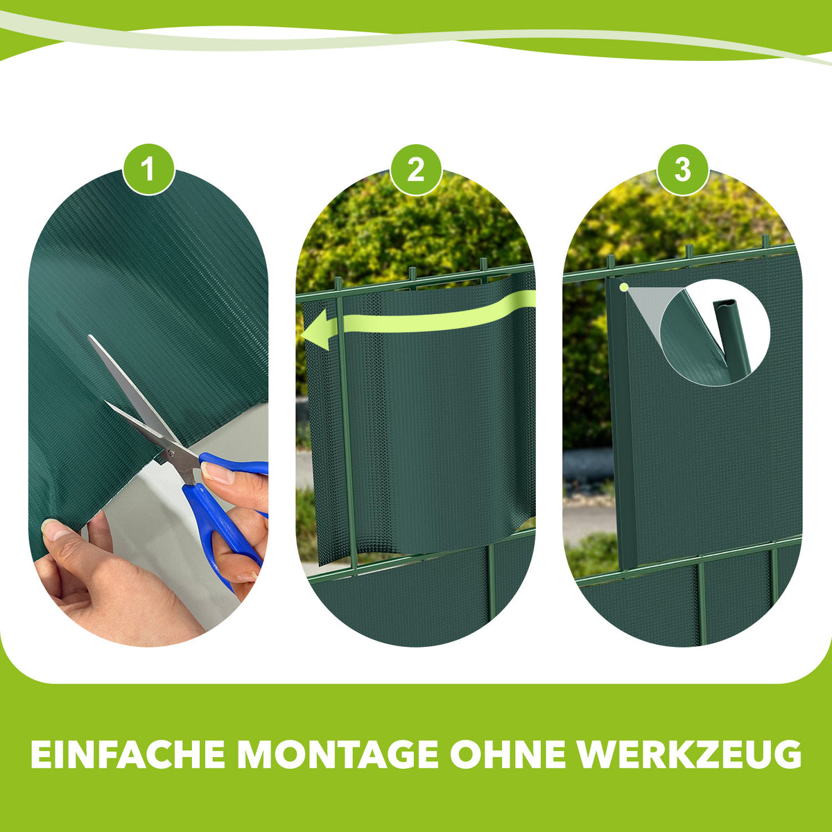 RIBELLI Sichtschutzstreifen PVC 35 m mit Clips, Zaunfolie – Ansicht 4