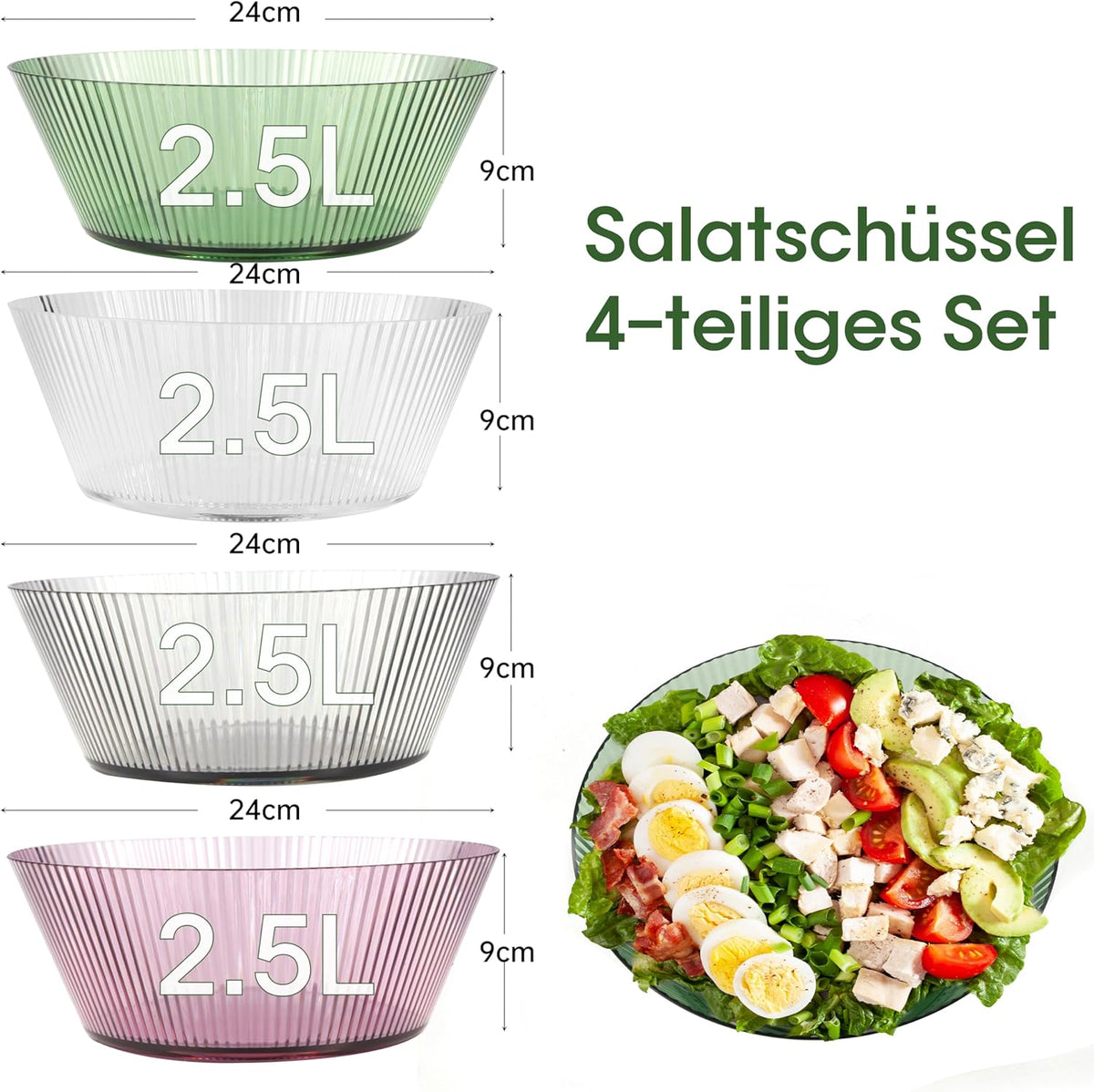 RIBELLI 4er-Set Salatschüsseln Kunststoff 2,5 l Ø 24 cm – Ansicht 4