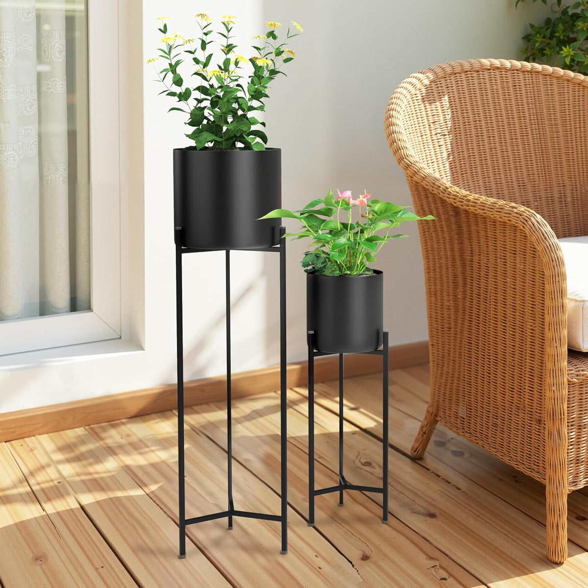 RIBELLI 2er-Set Blumentopf-Ständer mit Übertopf – Metall, dreibeiniges Gestell – Ansicht 4