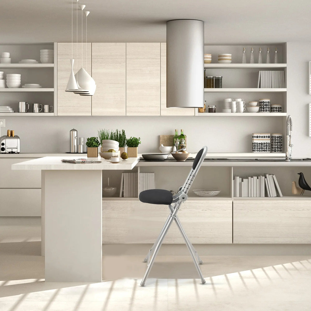 RIBELLI Bügelstuhl ergonomisch, klappbar, Schwarz – Ansicht 8