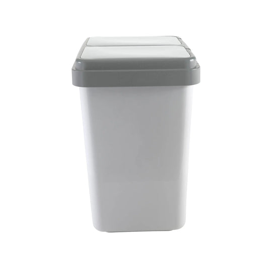RIBELLI Mülleimer mit 2 Fächern, 2 × 25 l, Weiß mit grauem Deckel – Ansicht 2