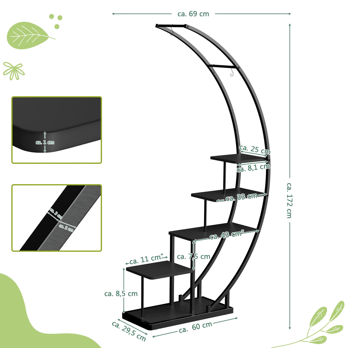 RIBELLI Pflanzenständer Metall 5 Etagen, 172 cm, Blumenregal – Ansicht 17