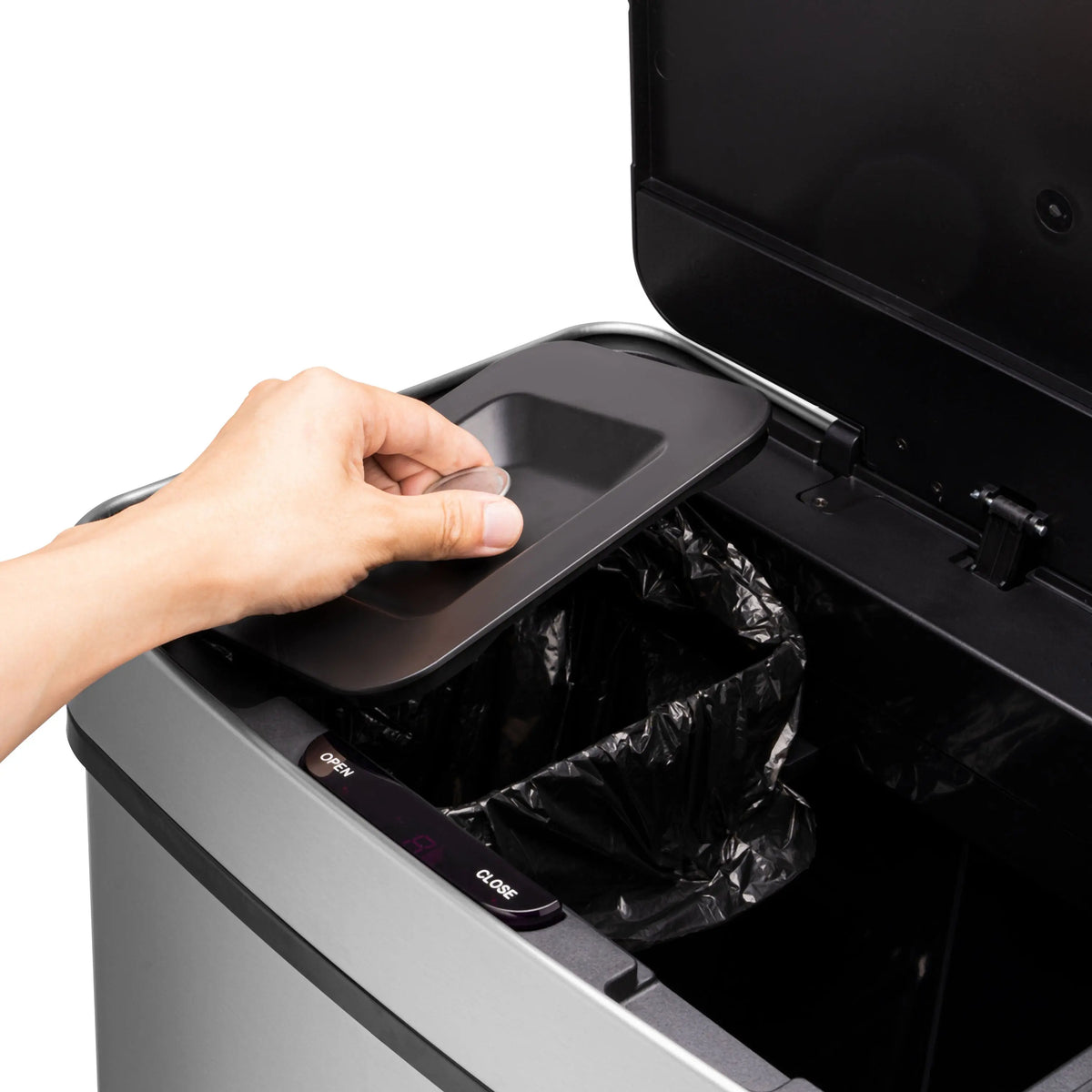 RIBELLI Mülleimer 4 Fächer mit Sensor, 72 l, Edelstahl – Ansicht 8