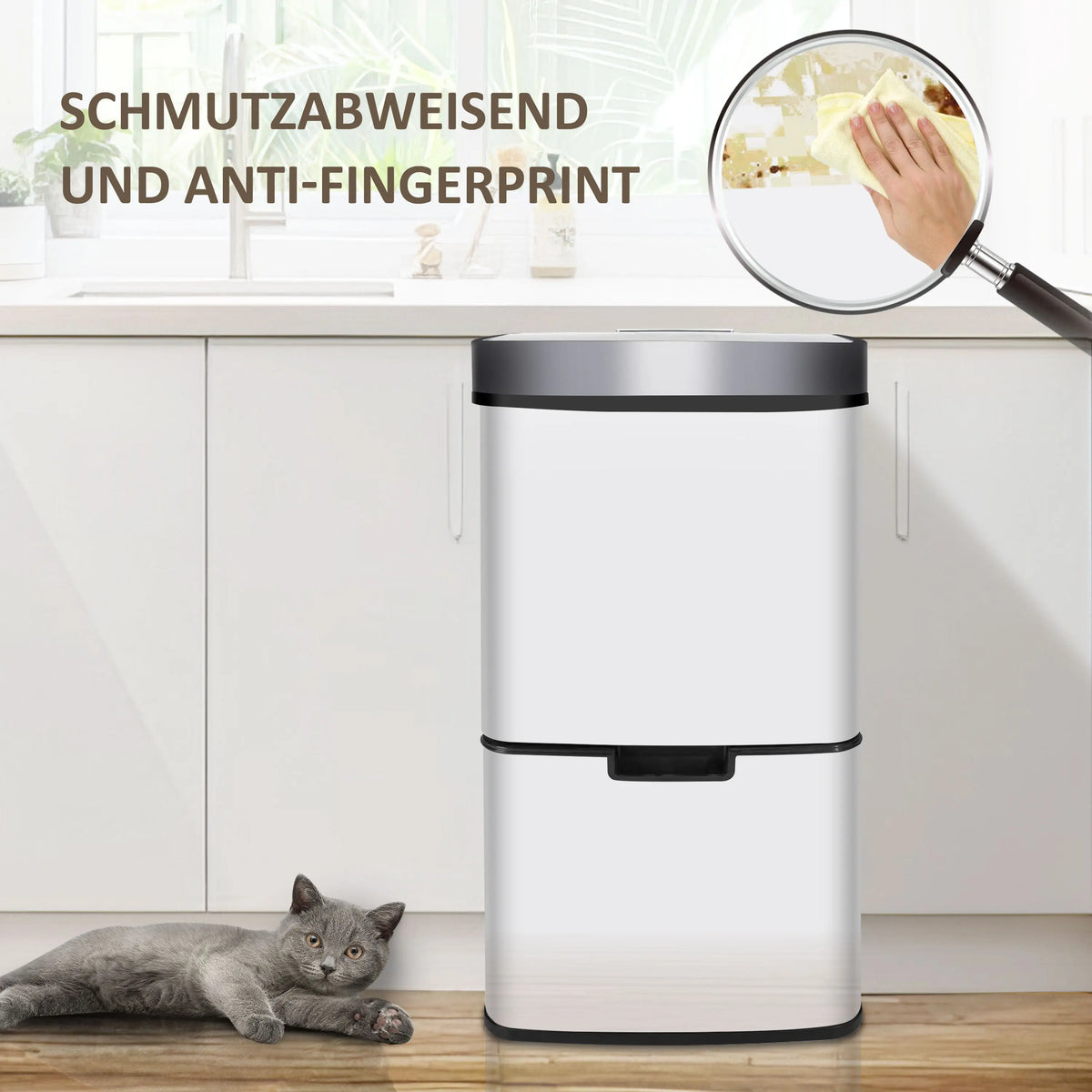 RIBELLI Mülleimer 4 Fächer mit Sensor, 72 l, Edelstahl – Ansicht 21