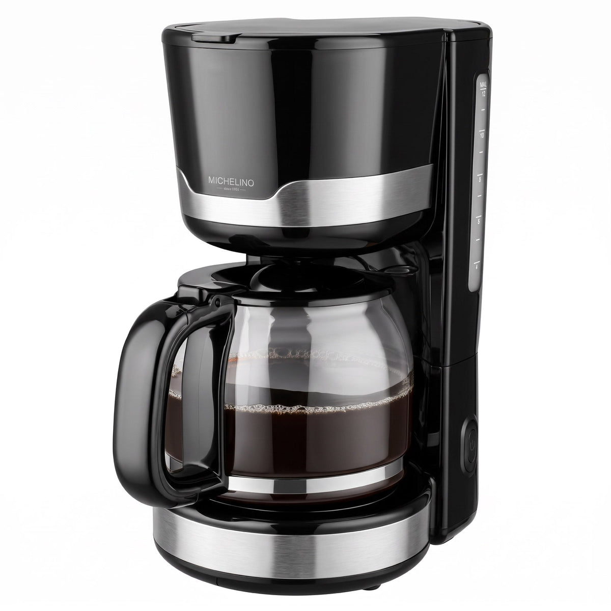 MICHELINO Kaffeemaschine 1,5 Liter Schwarz – Edelstahl, 12 Tassen & Warmhalteplatte