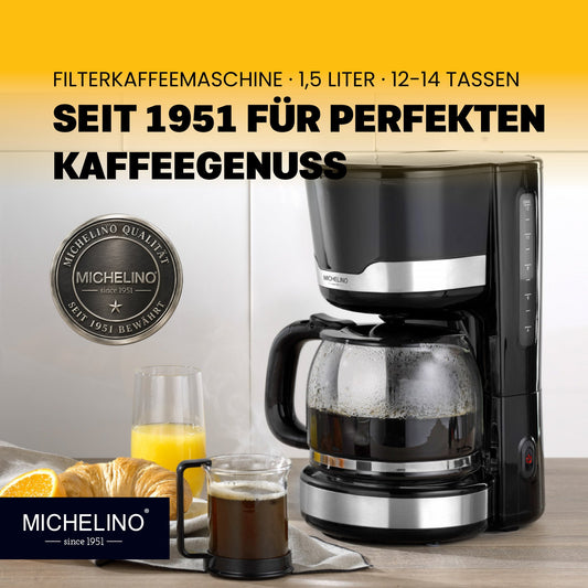 MICHELINO Kaffeemaschine 1,5 Liter Schwarz – Edelstahl, 12 Tassen & Warmhalteplatte – Ansicht 2