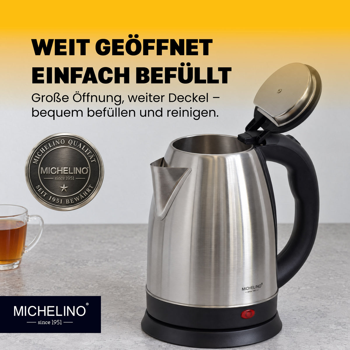 MICHELINO Edelstahl-Wasserkocher 1,8L – 1800W, LED-Anzeige, VDE-Stecker & Eco-Edelstahl #304 – Ansicht 3