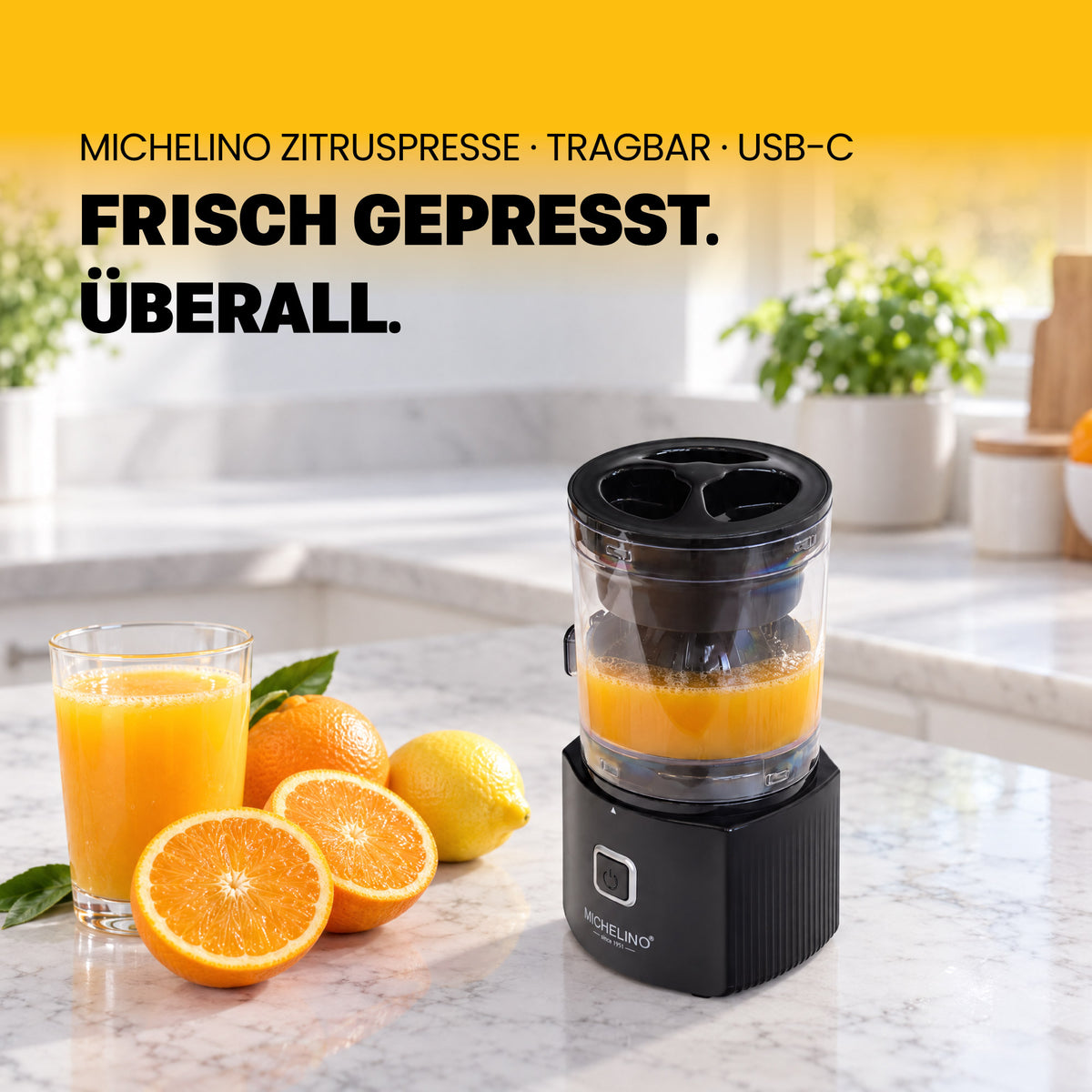 MICHELINO Elektrische Zitruspresse Tragbar – 45W, 220ml, USB-C Akku, leise & EIN/AUS-Schalter – Ansicht 2