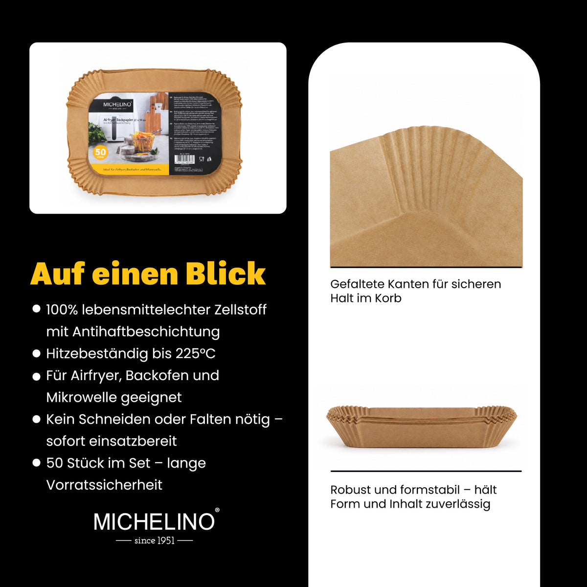 MICHELINO Airfryer Backpapier Rechteckig 22×14 cm – 50 Stück, 12er Display-Set – Ansicht 4