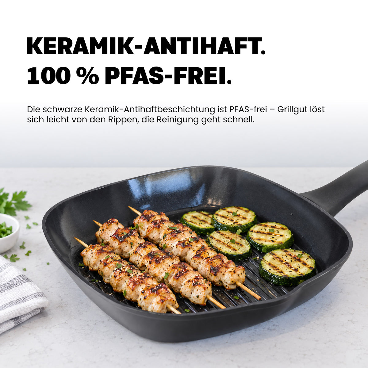 MICHELINO Grillpfanne 24 × 24 cm Serie New Nora Schwarz – PFAS-frei, Keramikbeschichtung, induktionsgeeignet – Ansicht 3