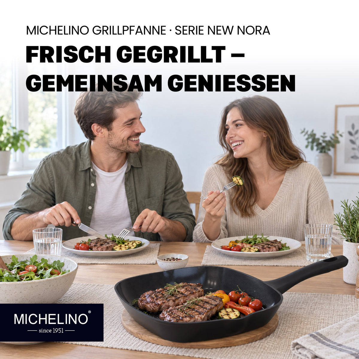 MICHELINO Grillpfanne 24 × 24 cm Serie New Nora Schwarz – PFAS-frei, Keramikbeschichtung, induktionsgeeignet – Ansicht 8