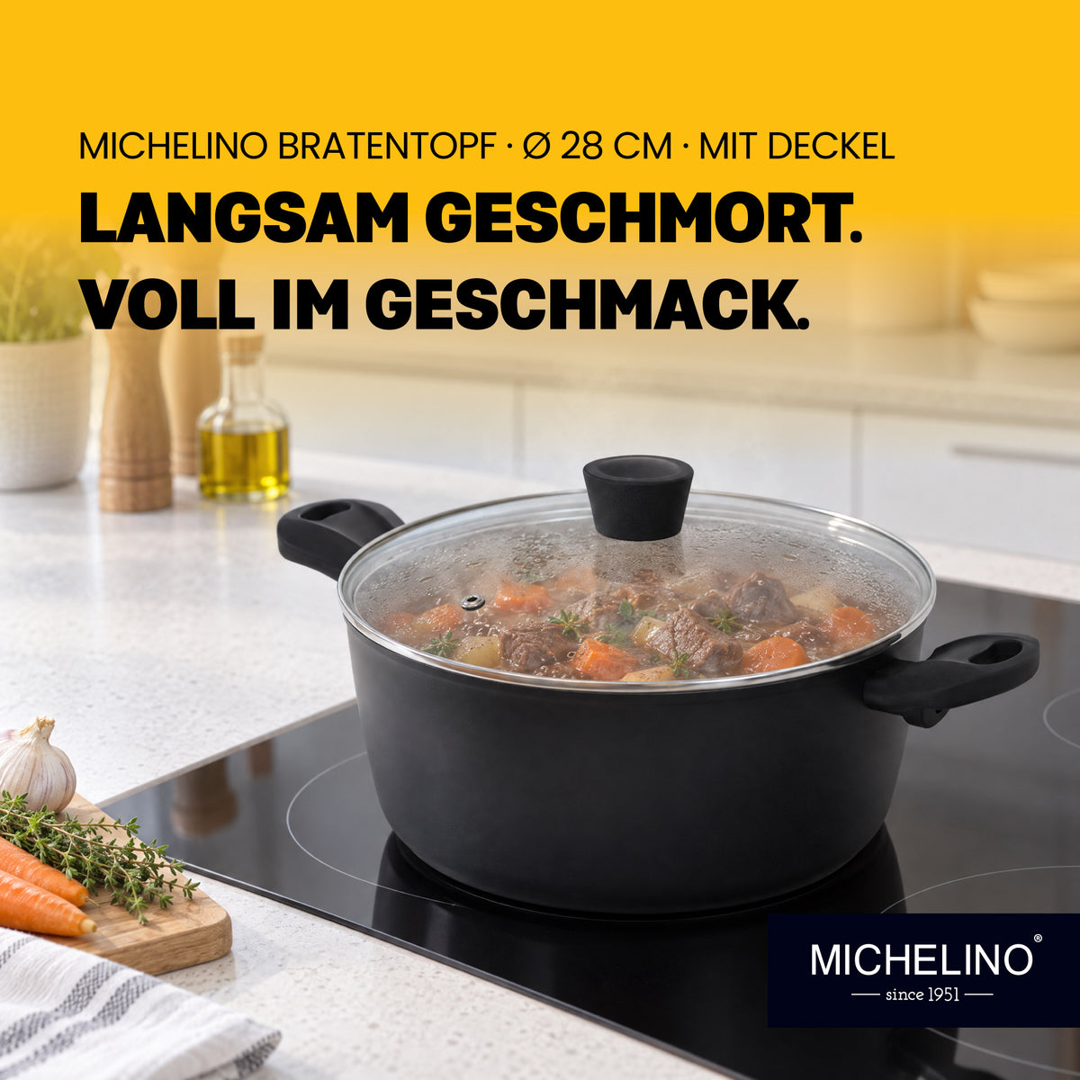 MICHELINO Bratentopf Ø 28 cm Serie Nora Sand – PFAS-frei, Keramikbeschichtung, induktionsgeeignet – Ansicht 2