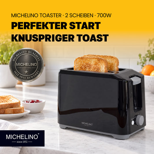 MICHELINO Toaster 2-Scheiben Schwarz – 700W, 7 Bräunungsstufen, Brötchenaufsatz & automatische Zentrierung – Ansicht 2