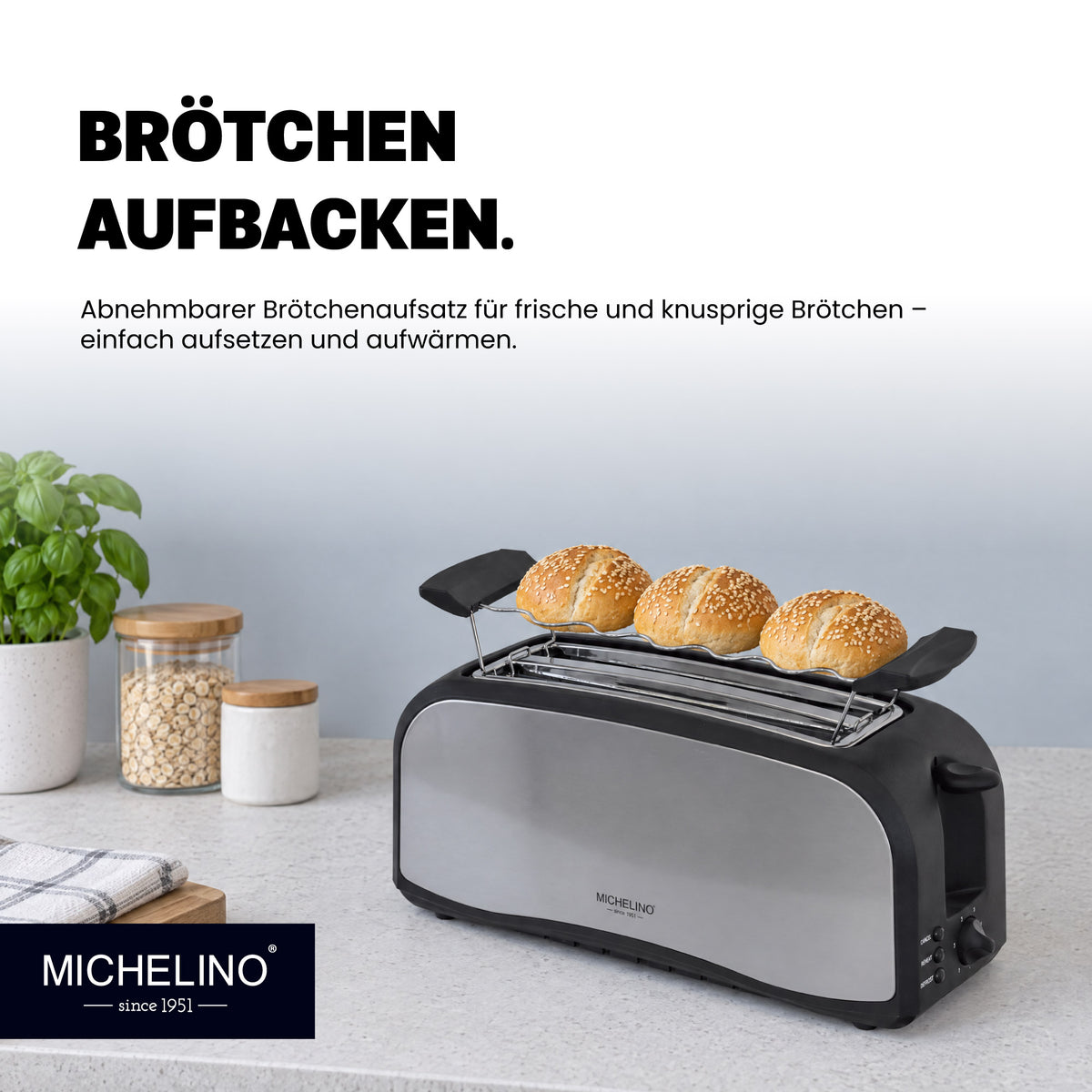 MICHELINO Toaster 4-Scheiben 1400 Watt Edelstahl Schwarz – Ansicht 3