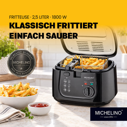 MICHELINO Öl-Fritteuse 2,5 Liter Schwarz – 1800W, Keramik-Antihaft & Sichtfenster-Deckel – Ansicht 2