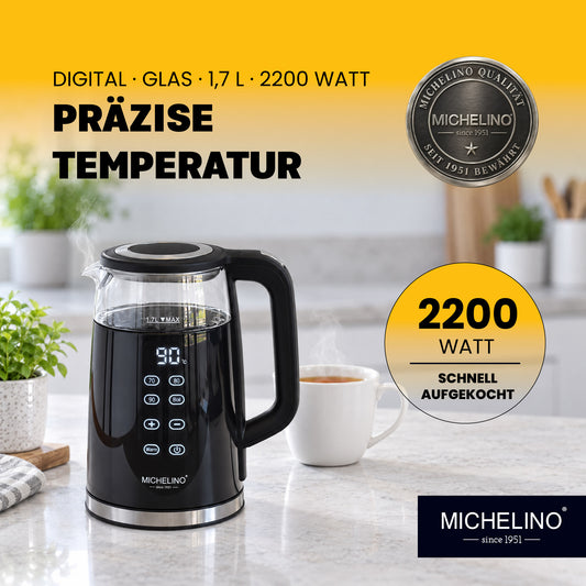 MICHELINO Digitaler Wasserkocher 1,7 Liter mit Temperaturwahl – Ansicht 2