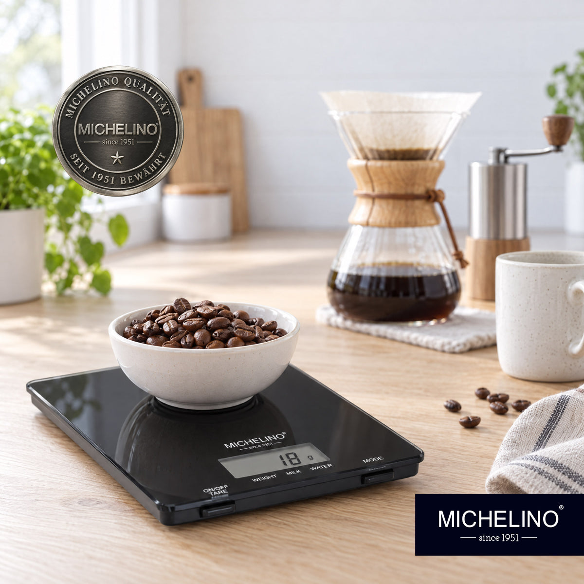 MICHELINO Küchenwaage Schwarz – 5 kg, 15×22 cm, 4 DMS-Sensoren, 1g Teilung & großes LCD – Ansicht 5