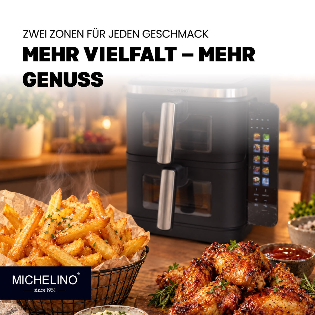 MICHELINO Doppel-Heißluftfritteuse XXL 11 Liter mit 2 Kammern – Ansicht 5