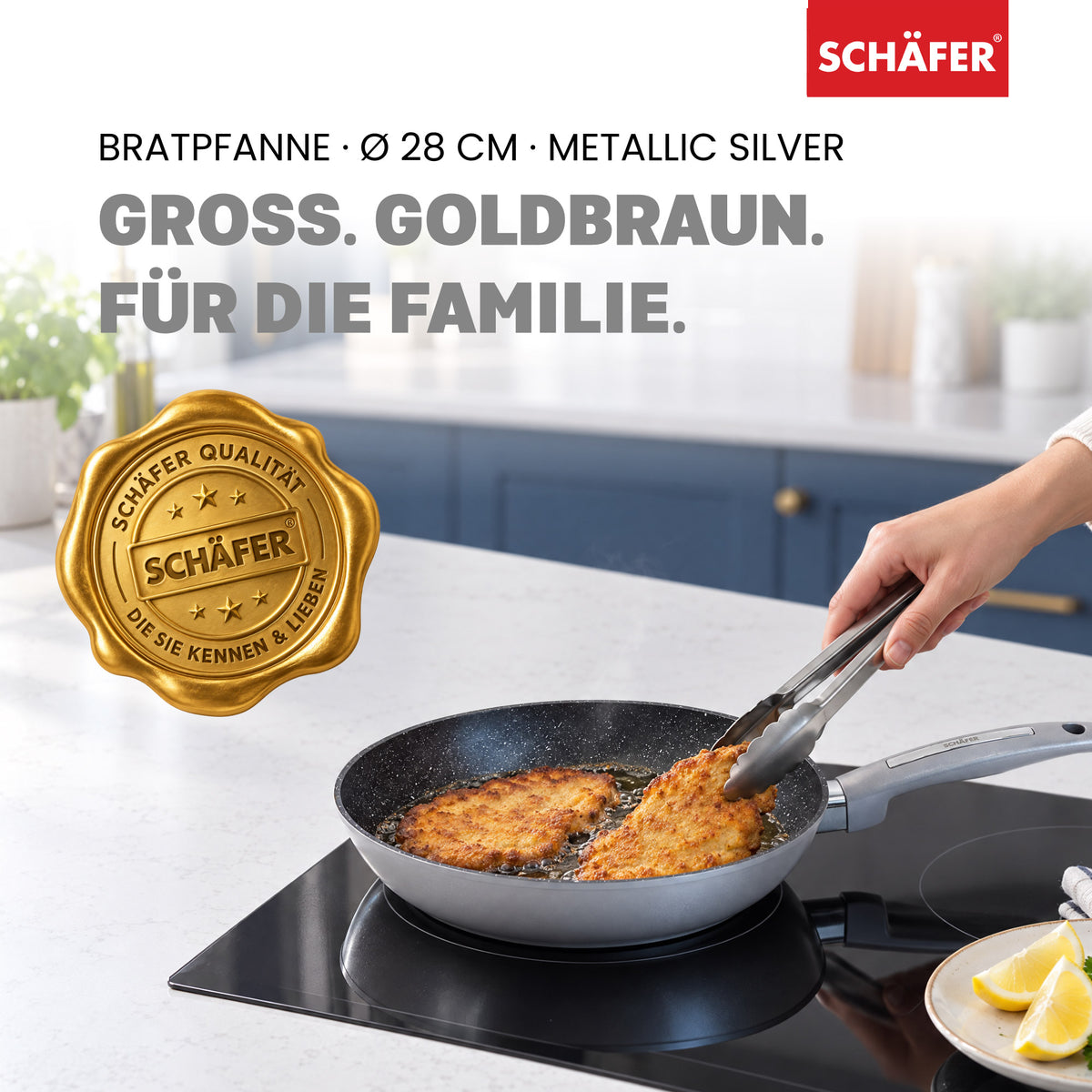 SCHÄFER Bratpfanne Ø 28 cm Metallic Silver – Antihaftbeschichtung, induktionsgeeignet – Ansicht 2