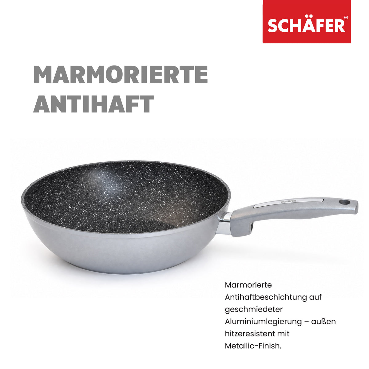 SCHÄFER Wok Ø 28 cm Metallic Silver – Antihaftbeschichtung, induktionsgeeignet – Ansicht 3