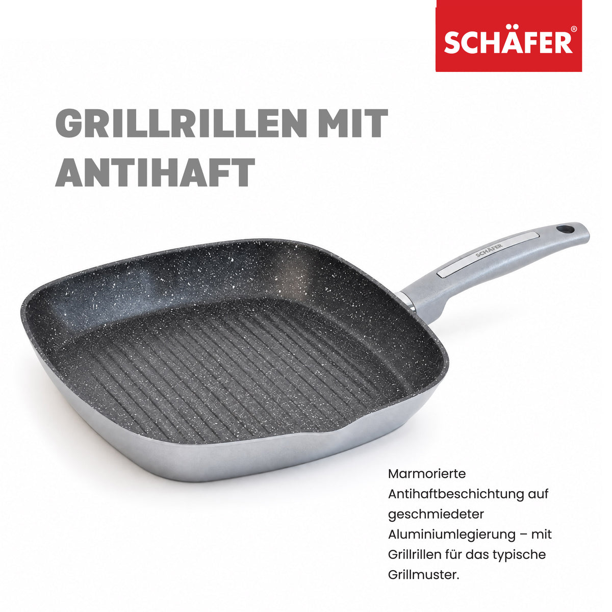 SCHÄFER Grillpfanne 28 × 28 cm Metallic Silver – Antihaftbeschichtung, induktionsgeeignet – Ansicht 3