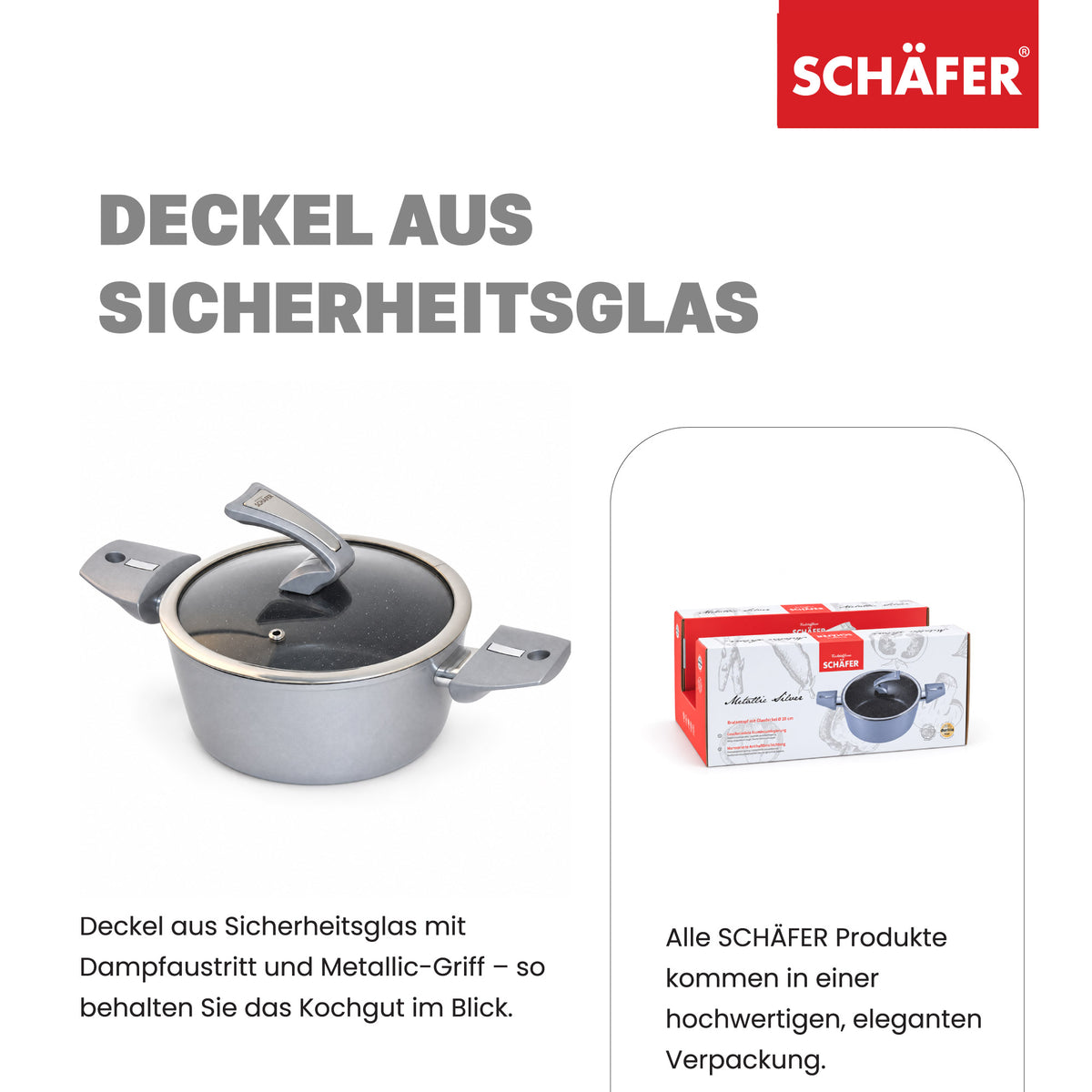SCHÄFER Bratentopf Ø 20 cm Metallic Silver – Antihaftbeschichtung, induktionsgeeignet – Ansicht 3