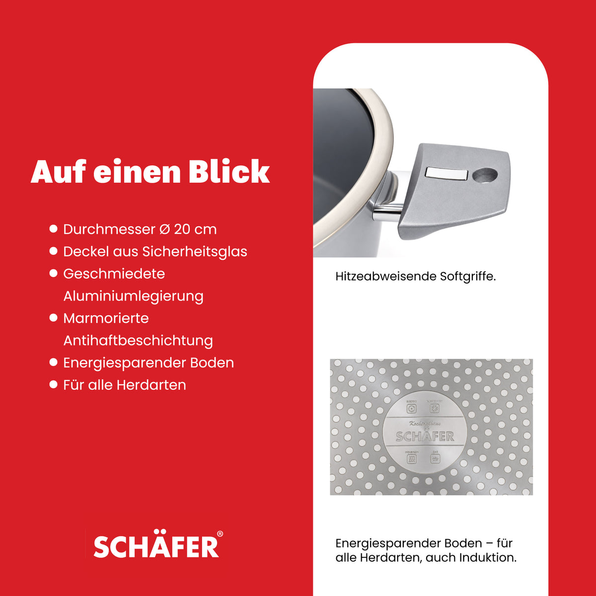 SCHÄFER Bratentopf Ø 20 cm Metallic Silver – Antihaftbeschichtung, induktionsgeeignet – Ansicht 4