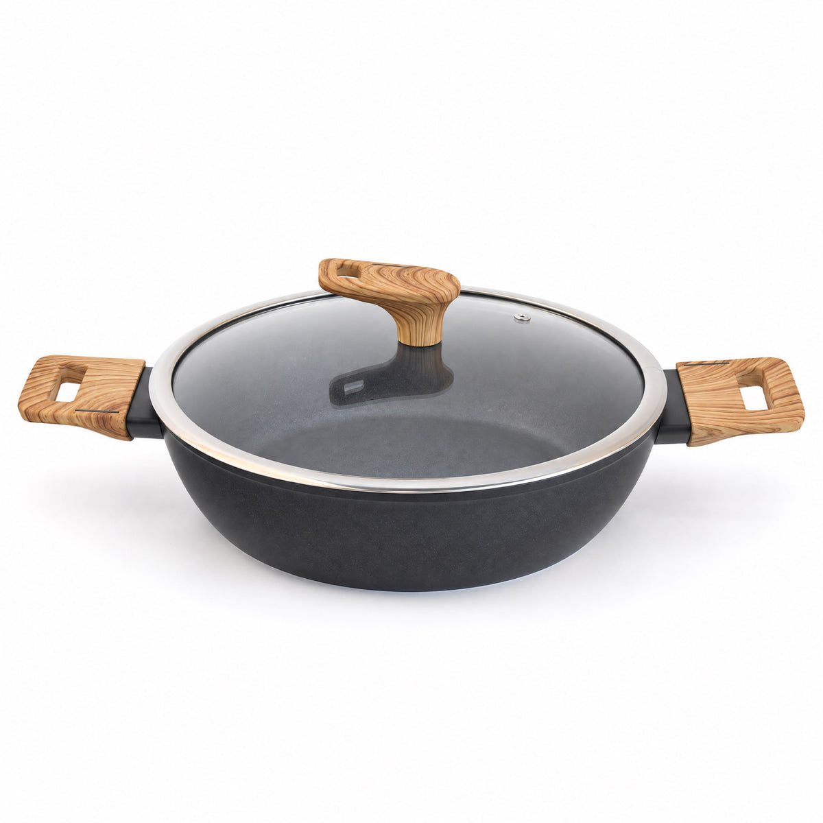 SCHÄFER Servierpfanne Ø 28 cm Maple Wood mit Glasdeckel – Antihaftbeschichtung, induktionsgeeignet