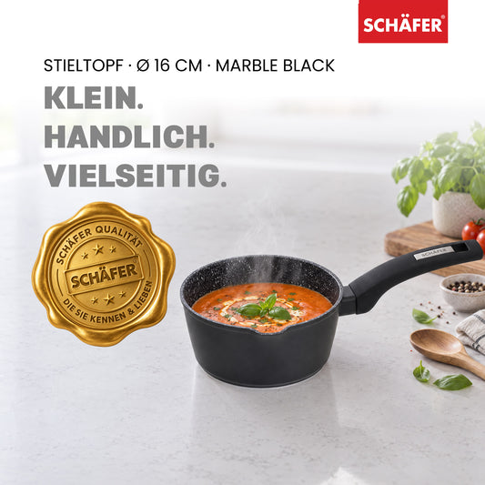 SCHÄFER Stieltopf Ø 16 cm Marble Black – Antihaftbeschichtung, induktionsgeeignet – Ansicht 2