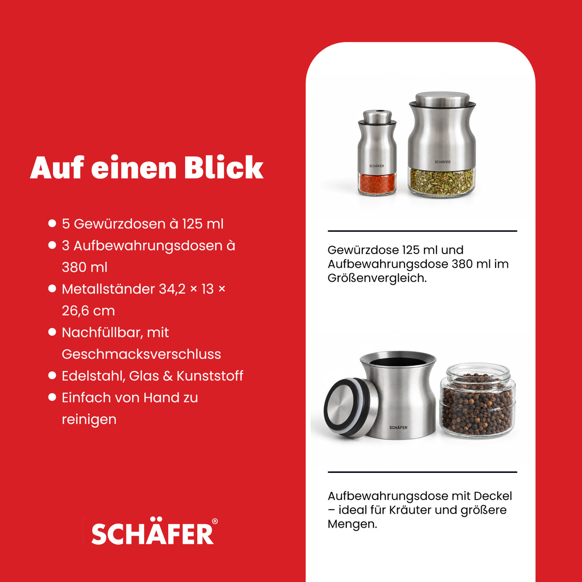 SCHÄFER 8-tlg. Edelstahl Gewürzregal 13 × 26,6 cm – Ansicht 4