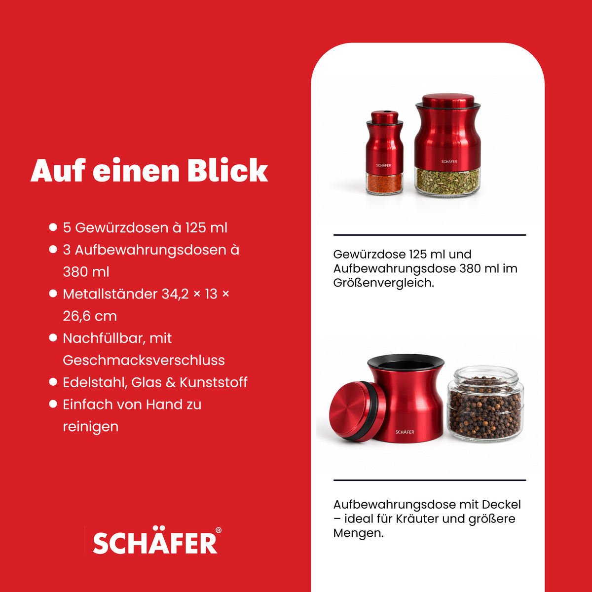 SCHÄFER 8-tlg. Gewürzregal Rot – Ansicht 4