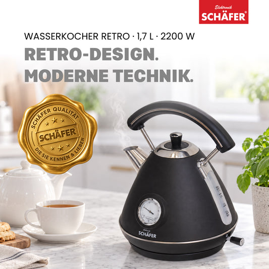 SCHÄFER Edelstahl Wasserkocher 1,7 l Schwarz/Silber mit Temperaturanzeige 2200 Watt – Ansicht 2
