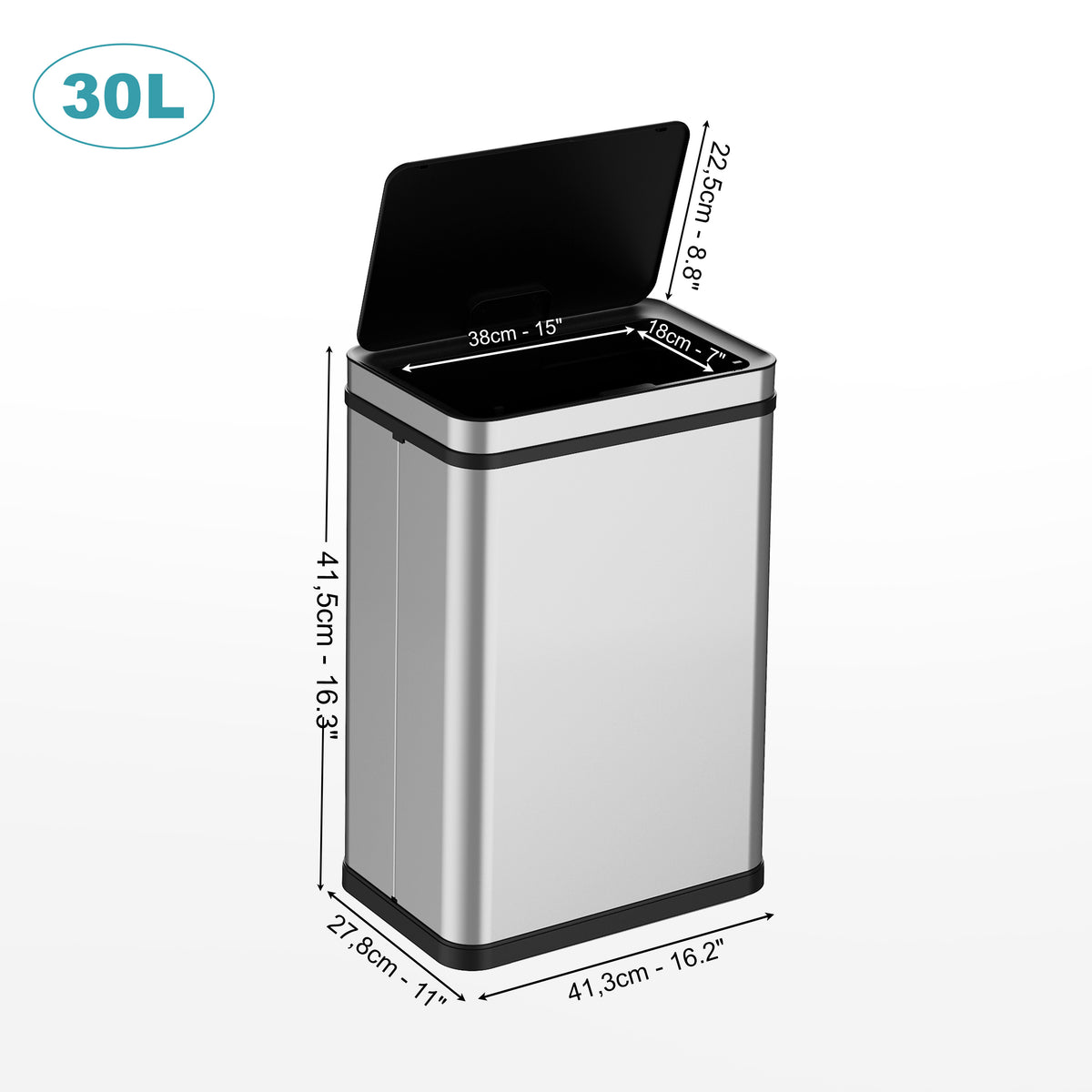 RIBELLI Edelstahl Sensor-Mülleimer – automatisches Öffnen – Ansicht 7