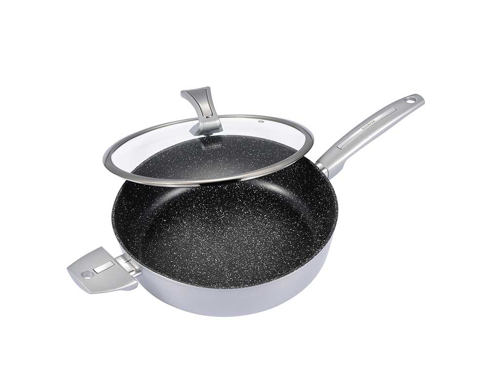 SCHÄFER Sauteuse Ø 28 cm Metallic Silver avec couvercle en verre – revêtement antiadhésif, compatible induction