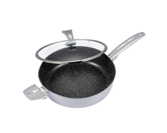 SCHÄFER Schmorpfanne Ø 28 cm Metallic Silver mit Glasdeckel – Antihaftbeschichtung, induktionsgeeignet