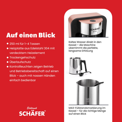SCHÄFER Mokkakocher 250 ml Roségold 400 Watt