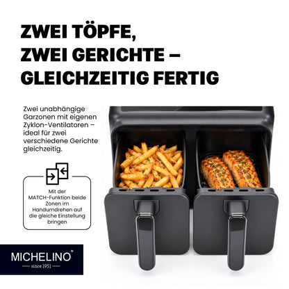 MICHELINO Heißluftfritteuse Doppelkammer 2 × 4 Liter mit Keramikbeschichtung – Ansicht 3