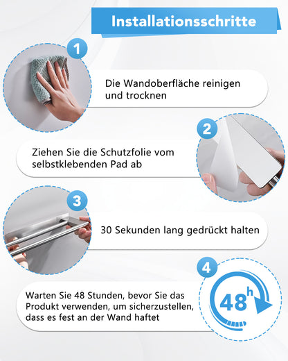 RIBELLI Handtuchhalter ohne Bohren, selbstklebend, Edelstahl, zweiarmig – Ansicht 7