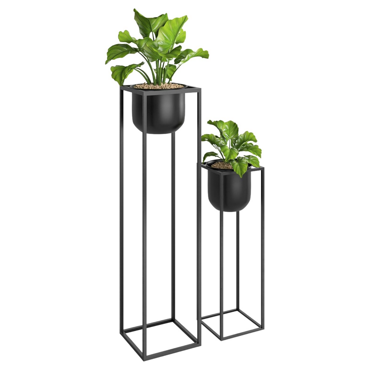 RIBELLI 2er-Set Blumentopf-Ständer mit Übertopf – Metall, eckiges Gestell