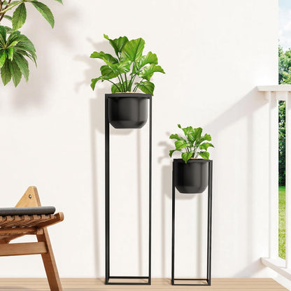 RIBELLI 2er-Set Blumentopf-Ständer mit Übertopf – Metall, eckiges Gestell – Ansicht 8