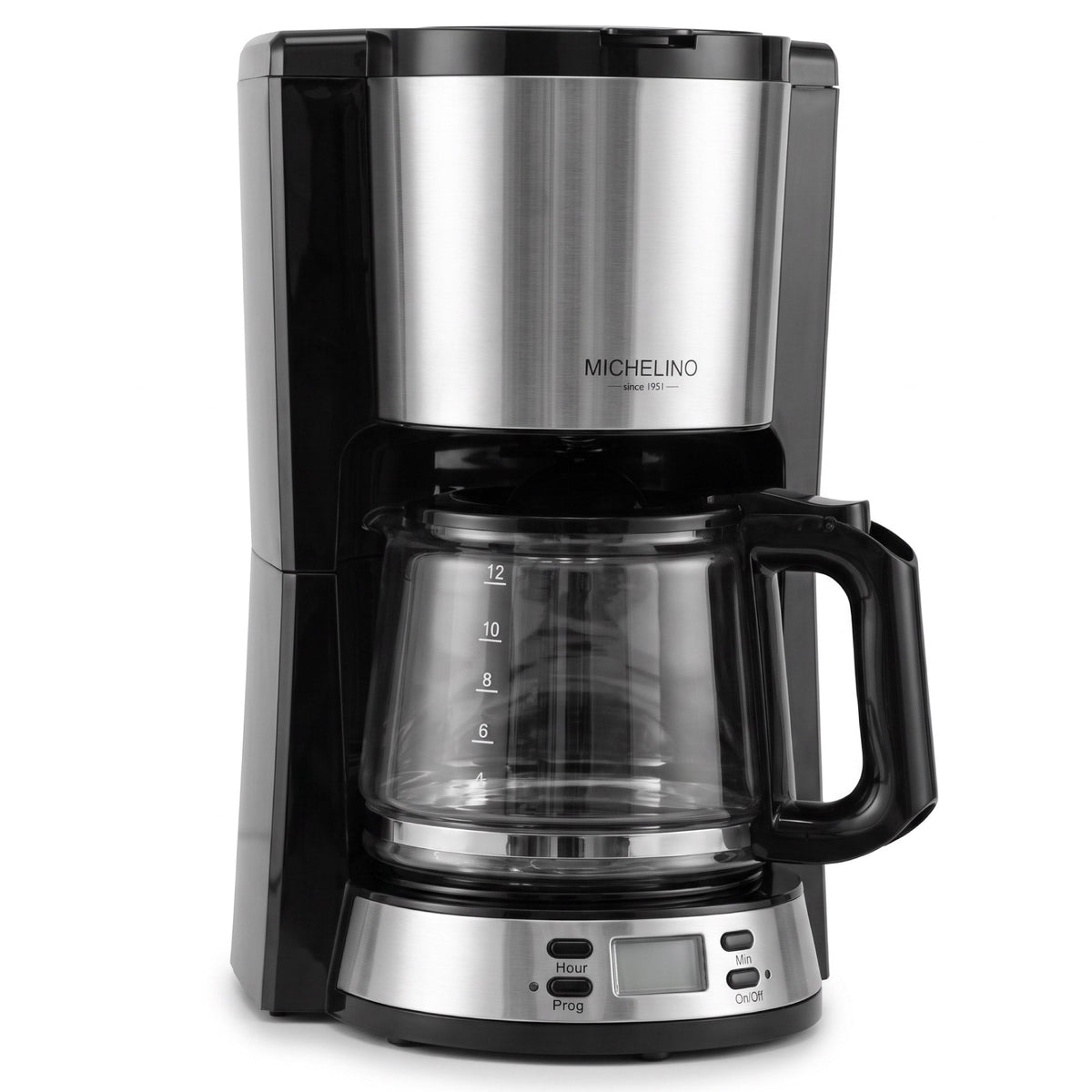 MICHELINO Kaffeemaschine 1,5 Liter Schwarz – Edelstahl mit Timer & Warmhaltefunktion