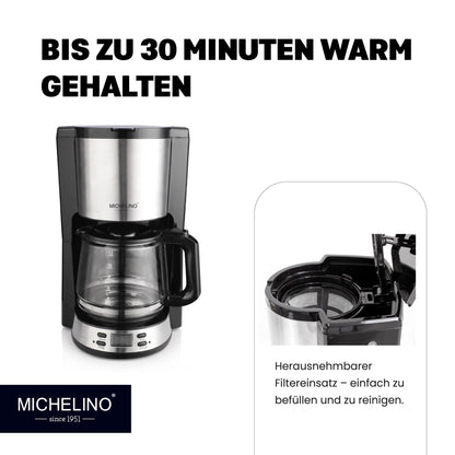 MICHELINO Kaffeemaschine 1,5 Liter Schwarz – Edelstahl mit Timer & Warmhaltefunktion – Ansicht 3
