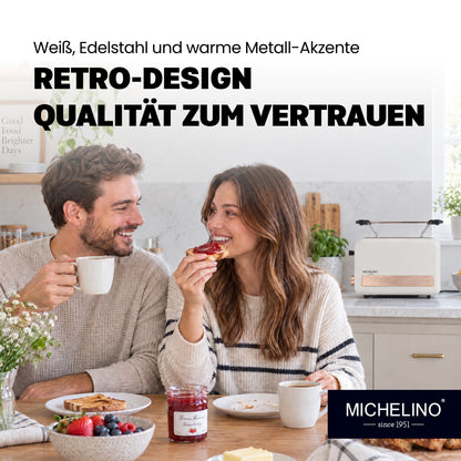 MICHELINO Toaster Retro 2-Scheiben Weiß-Gold – 850W, Edelstahl, 6 Bräunungsstufen & Cool-Touch – Ansicht 5