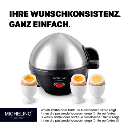 MICHELINO Eierkocher 7 Eier Schwarz – Edelstahl mit Gargradeinsteller & Summer – Ansicht 3