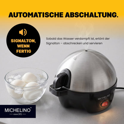 MICHELINO Eierkocher 7 Eier Schwarz – Edelstahl mit Gargradeinsteller & Summer – Ansicht 4