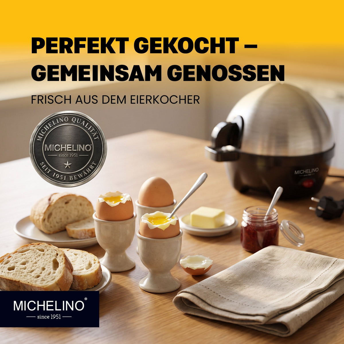 MICHELINO Eierkocher 7 Eier Schwarz – Edelstahl mit Gargradeinsteller & Summer – Ansicht 6