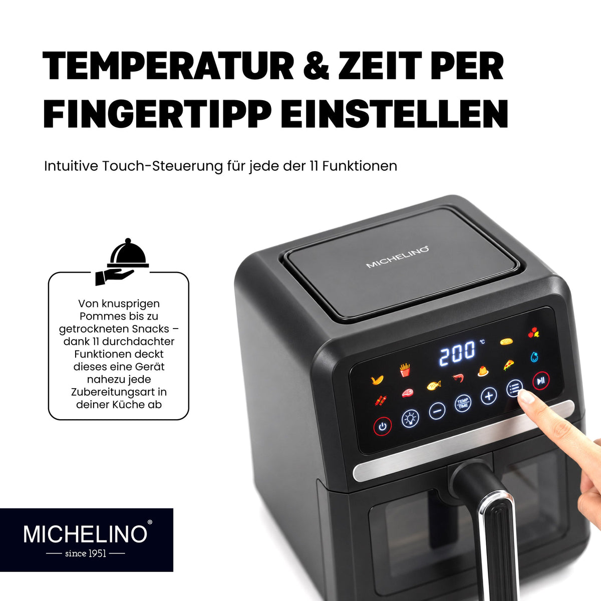 MICHELINO Heißluftfritteuse 5 Liter mit Sichtfenster und Innenbeleuchtung – Ansicht 3